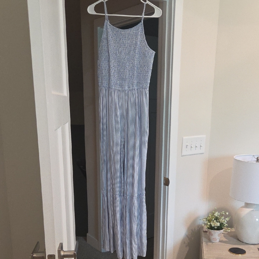 Elegant Blue Striped Maxi Dress